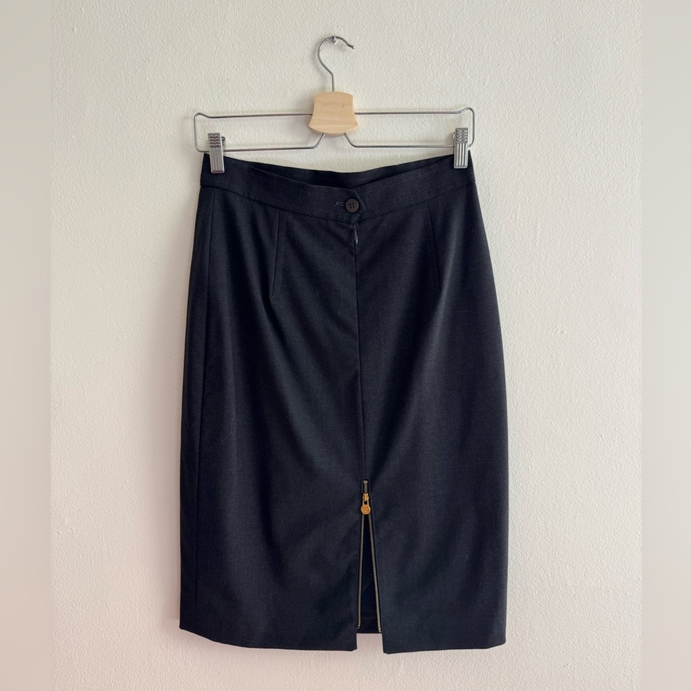 Vintage Louis Feraud wool skirt grey gold zipper 8 - Picture 2 of 4
